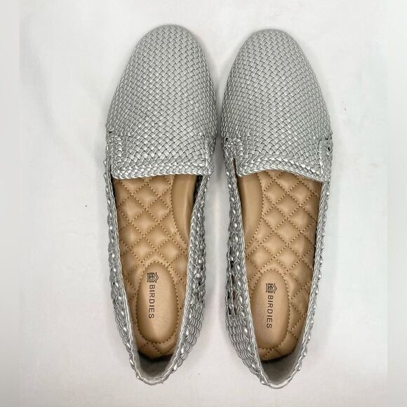 Women’s Birdies The Starling Silver Woven Slip On Vegan Leather Loafers - Picture 2 of 10